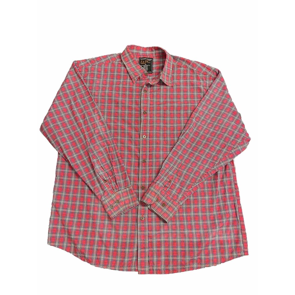 Red Plaid Long Sleeve Button Shirt Men XL Cotton Collar Western Preppy Classic